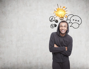 Smiling African sportsman and an idea