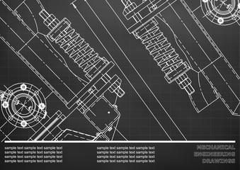 Mechanical engineering drawings. Background for inscription. Corporate Identity. Cover, banner. Black. Grid