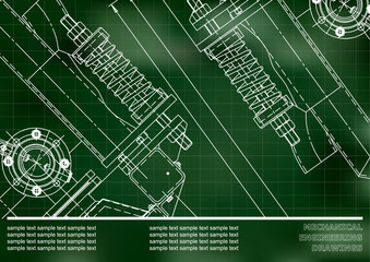Mechanical engineering drawings. Background for inscription. Corporate Identity. Cover, banner. Green. Grid