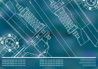 Mechanical engineering drawings. Background for inscription. Corporate Identity. Cover, banner. Blue