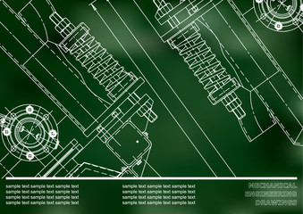 Mechanical engineering drawings. Background for inscription. Corporate Identity. Cover, banner. Green