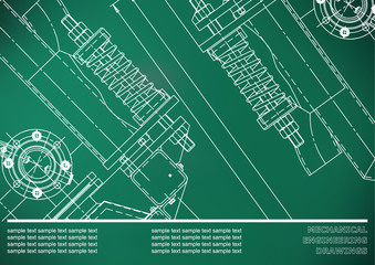 Mechanical engineering drawings. Background for inscription. Corporate Identity. Cover, banner. Light green