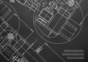 Fototapeta premium Mechanical Engineering drawing. Blueprints. Black. Grid