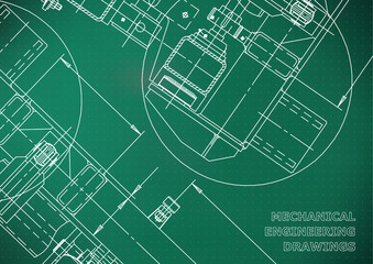 Mechanical Engineering drawing. Blueprints. Light green. Points
