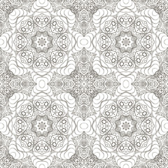 Seamless Mandala. Zentangl. Seamless ornament for creativity. Oriental coloring motifs. Relax, meditation. Flower