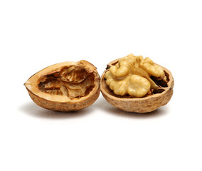 cracked walnut isolated on the white
