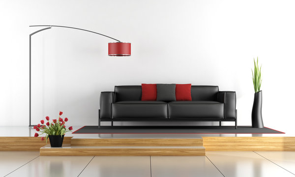 Modern lounge with black sofa - 3d rendering