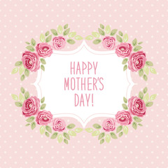 Cute Mothers Day card with roses frame and hand written text