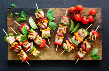 Meat and vegetables party skewers