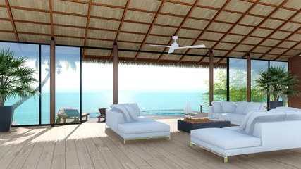 tropical bungalow sea view beach on holiday fresh sea view - obrazy, fototapety, plakaty