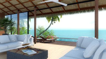 Fototapeta na wymiar tropical bungalow sea view beach on holiday relax 