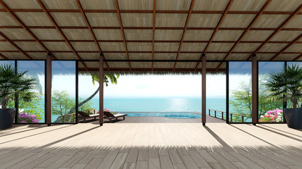 Fototapeta na wymiar tropical bungalow sea view beach on holiday clear view