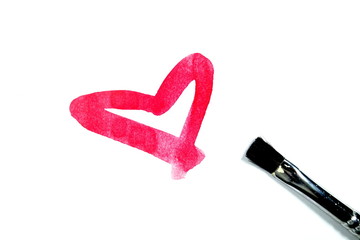 Brush drawing red heart shape, isolated on white