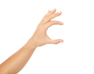 Woman hand on white background