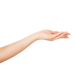 Woman hand on white background