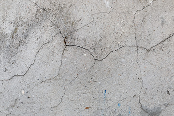 Concrete wall texture with cracks. Old gray cement background.