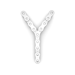 Alphabet made from Bicycle chain, letter Y. 3D illustration
