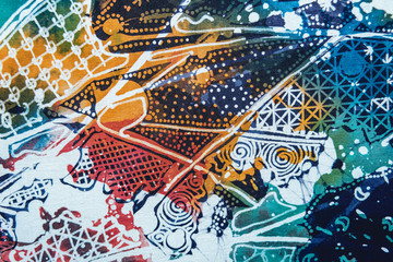 Close-up of fabric and paint. Canvas.