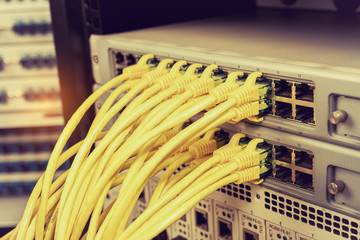 network cables connected to switch,Data Center Concept