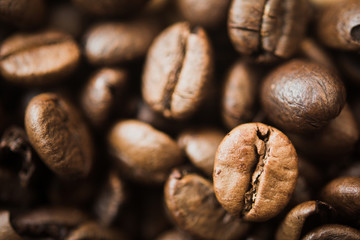 Roasted coffee beans background.