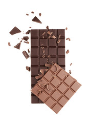 Chocolate bars on white background