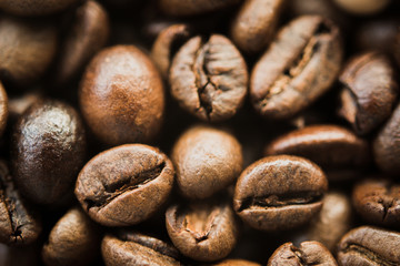 Roasted coffee beans background.