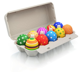 Colorful easter eggs in a carton package