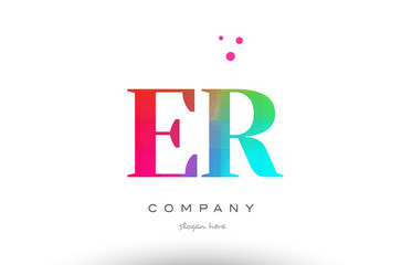 ER E R colored rainbow creative colors alphabet letter logo icon