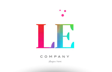 LE L E colored rainbow creative colors alphabet letter logo icon