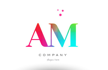 AM A M colored rainbow creative colors alphabet letter logo icon