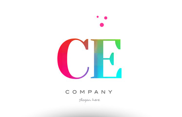 CE C E colored rainbow creative colors alphabet letter logo icon