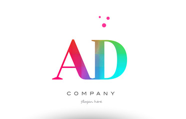 AD A D colored rainbow creative colors alphabet letter logo icon