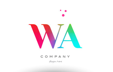 WA W A colored rainbow creative colors alphabet letter logo icon