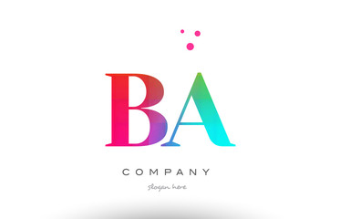 BA B A colored rainbow creative colors alphabet letter logo icon