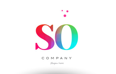 SO S O colored rainbow creative colors alphabet letter logo icon