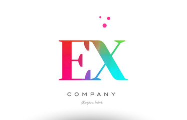 EX E X colored rainbow creative colors alphabet letter logo icon
