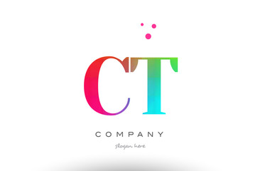 CT C T colored rainbow creative colors alphabet letter logo icon
