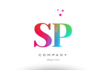 SP S P colored rainbow creative colors alphabet letter logo icon