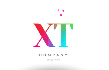 Obraz premium XT X T colored rainbow creative colors alphabet letter logo icon