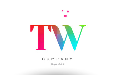 TW T W colored rainbow creative colors alphabet letter logo icon
