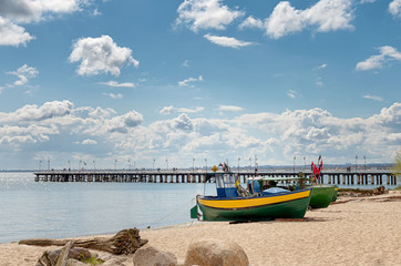 Fishing boats on the shore of the beach in Orłowo