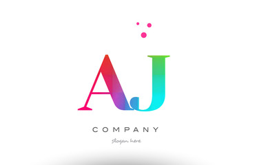 AJ A J colored rainbow creative colors alphabet letter logo icon