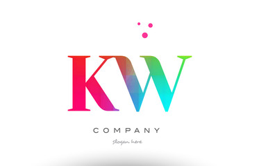 KW K W colored rainbow creative colors alphabet letter logo icon