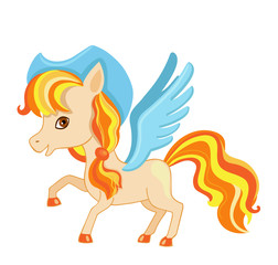 Illustration of a very cute red unicorn with a cowboy hat.