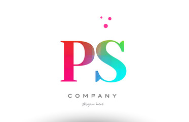 PS P S colored rainbow creative colors alphabet letter logo icon