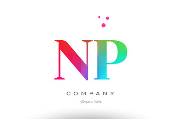 NP N P colored rainbow creative colors alphabet letter logo icon