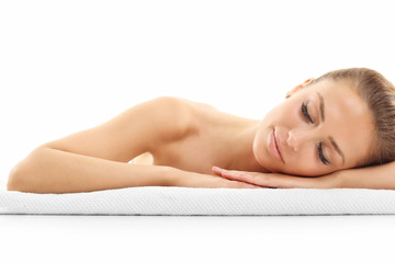 Fototapeta premium Woman face portrait isolated on white with healthy skin