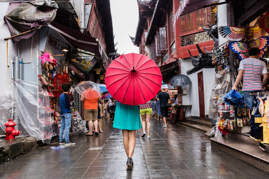 People woman walking in chinatown shopping street