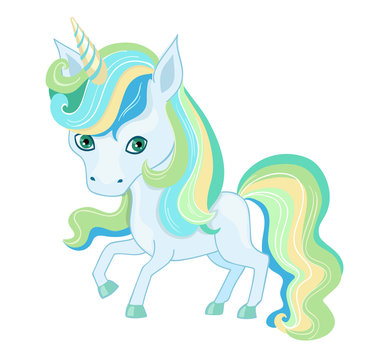 Illustration of a very cute  unicorn in pastel colors.