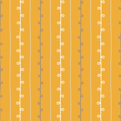 Seamless nature sketch pattern. Yellow beige and white twigs background. Hand drawn summer texture illustration